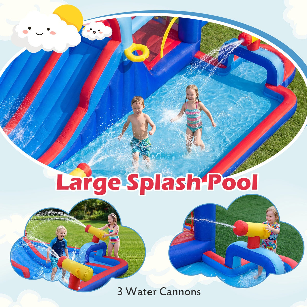 Inflatable Bounce House with 2 Water Slides and 3 Water Cannons With 680W Blower 8