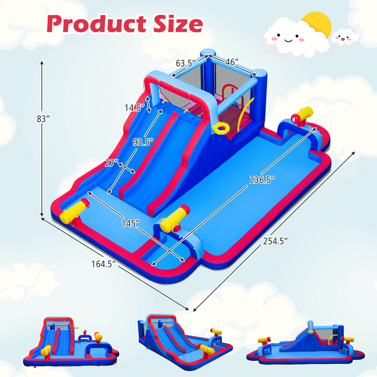 Inflatable Bounce House with 2 Water Slides and 3 Water Cannons With 680W Blower 4