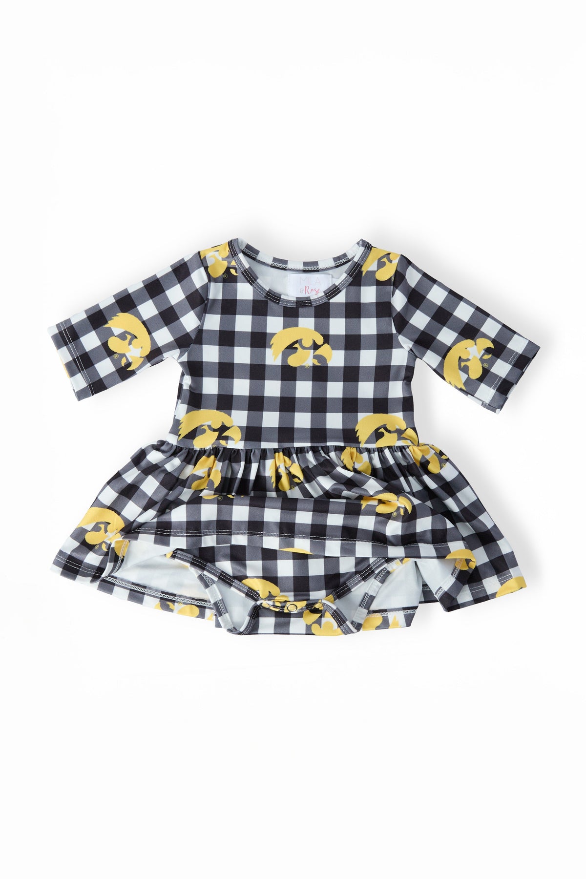 Iowa Plaid Tigerhawk 3/4 Sleeve Twirl Bodysuit 2
