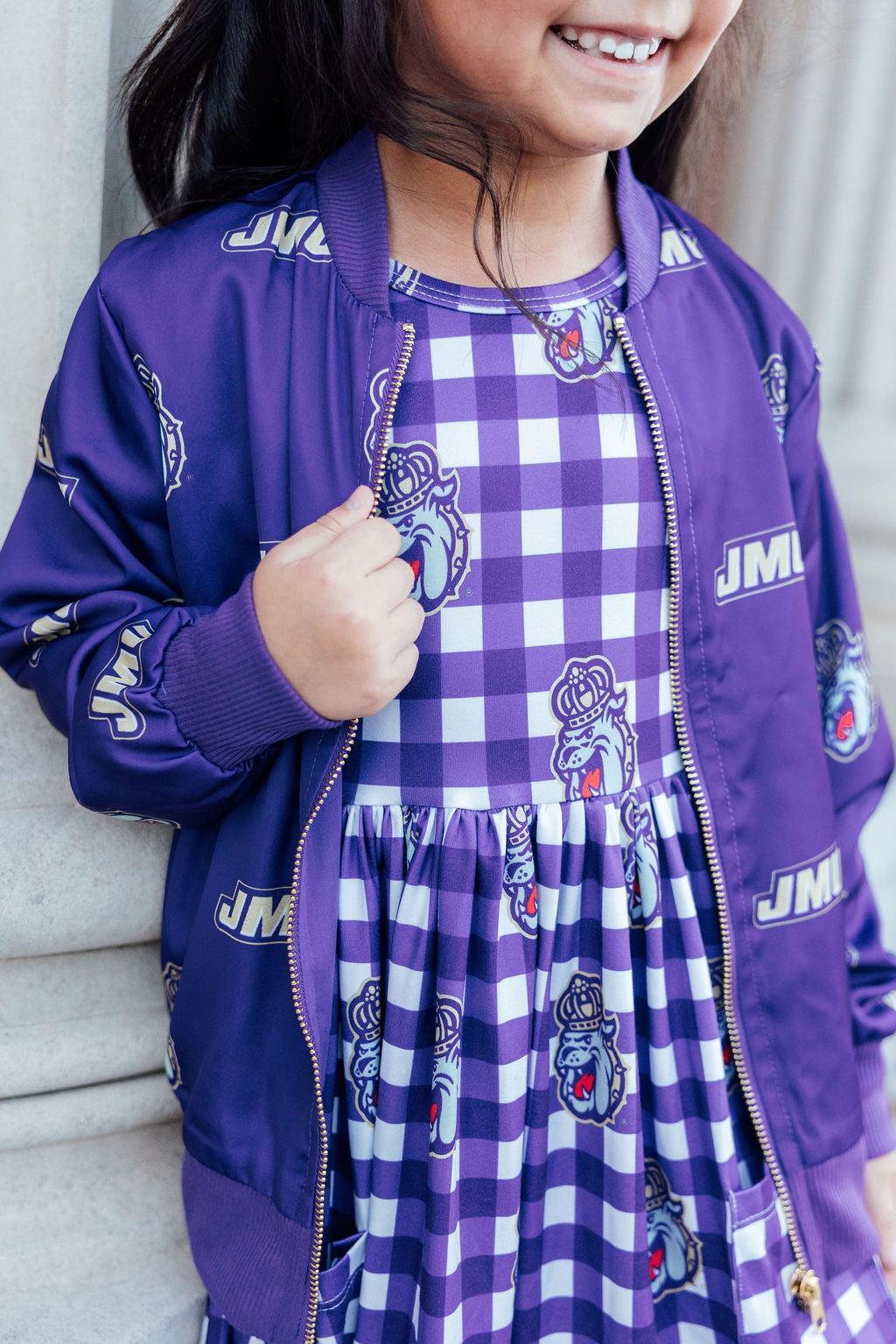 JMU Plaid Duke Dog 3/4 Sleeve Pocket Twirl Dress 3