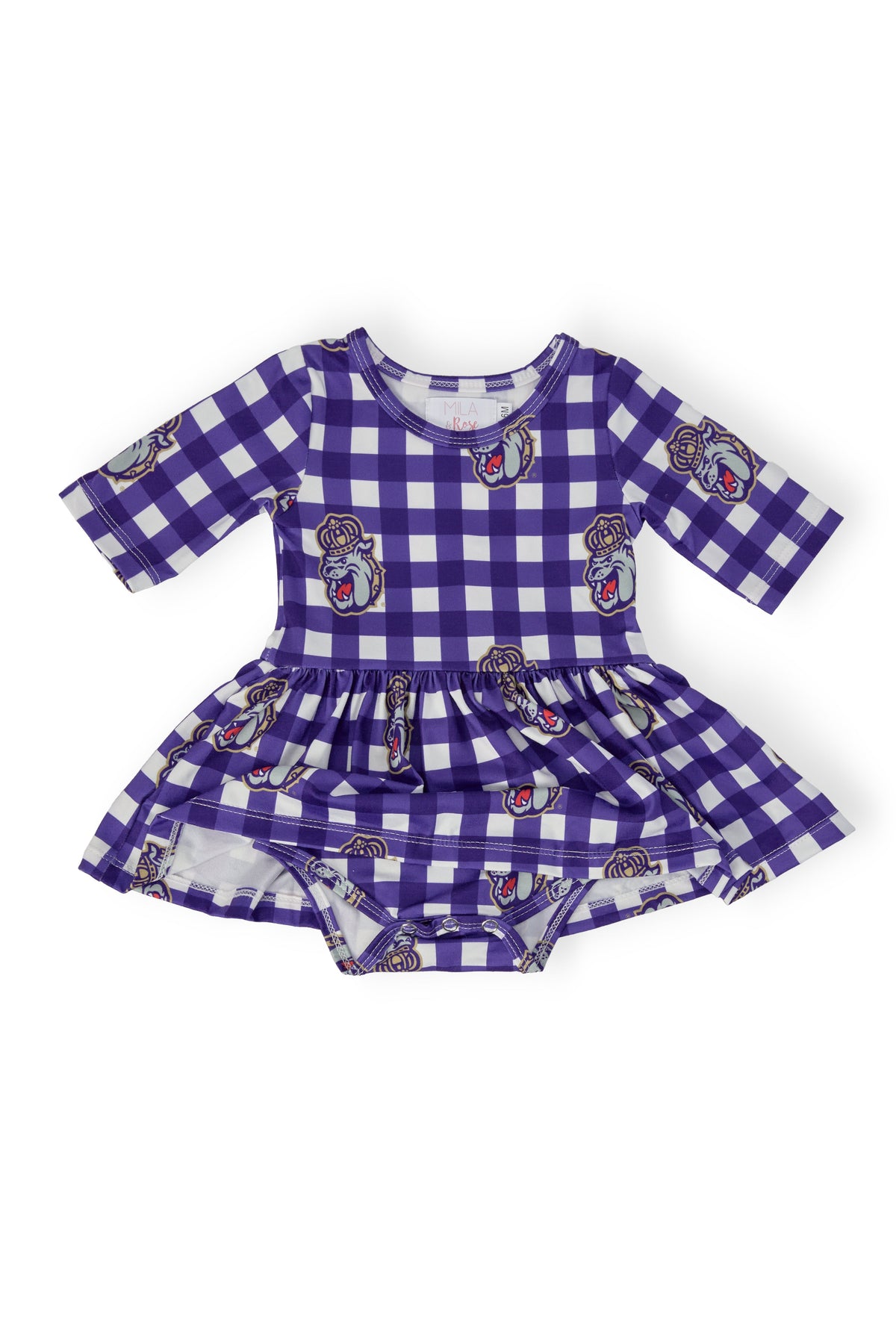 JMU Plaid Duke Dog 3/4 Sleeve Twirl Bodysuit 2