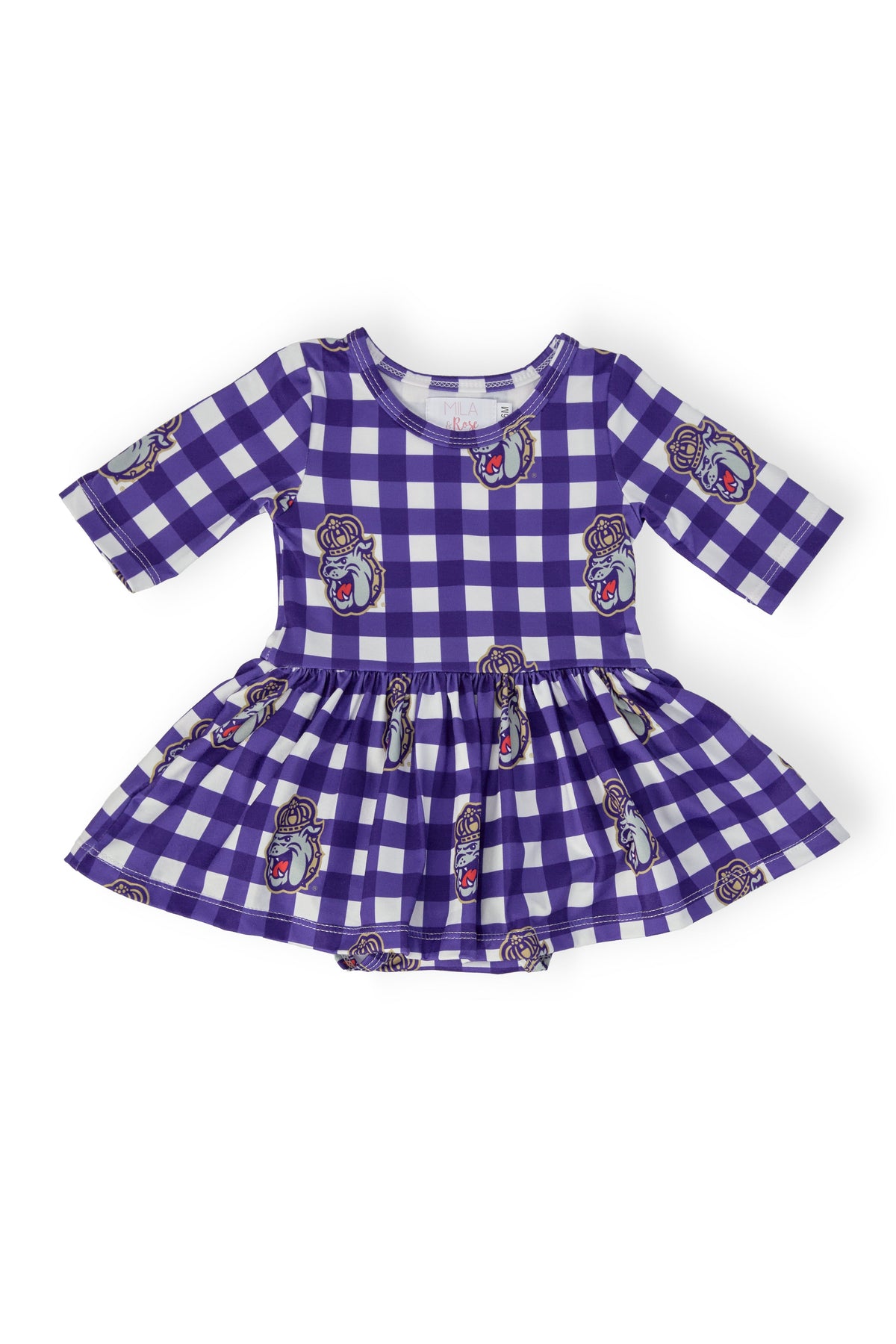 JMU Plaid Duke Dog 3/4 Sleeve Twirl Bodysuit 1