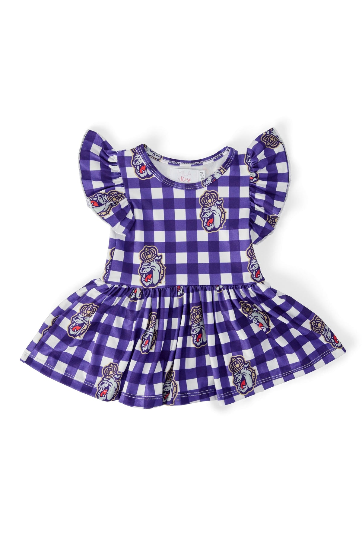 JMU Plaid Duke Dog S/S Flutter Twirl Bodysuit 1