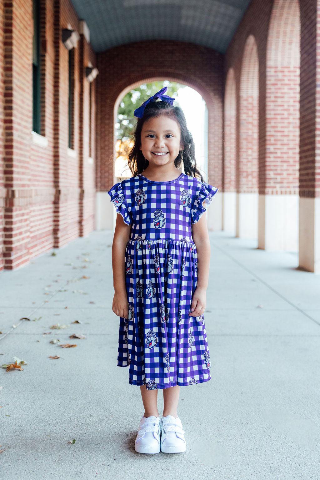 JMU Plaid Duke Dog Flutter Twirl  Dress 2