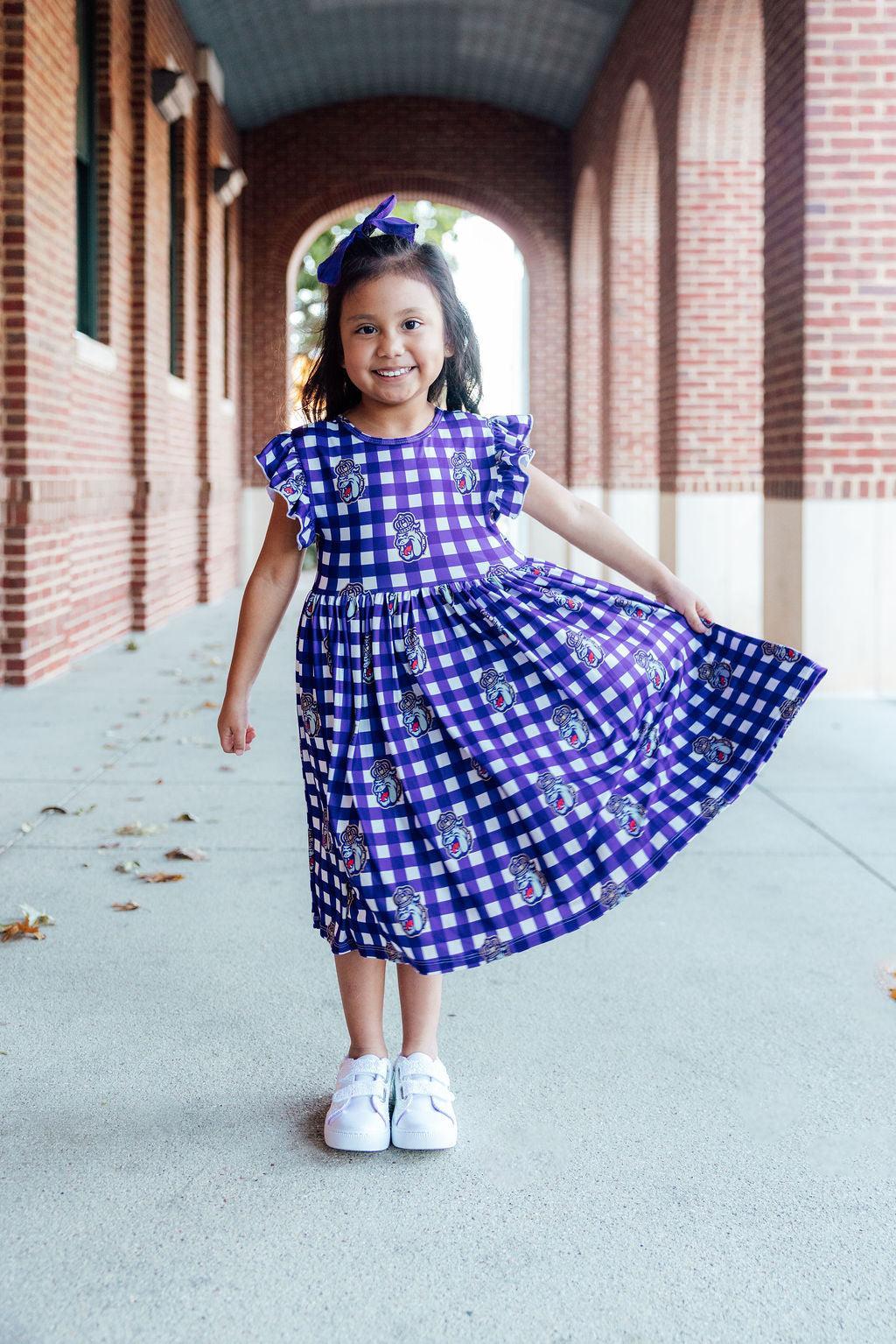 JMU Plaid Duke Dog Flutter Twirl  Dress 3