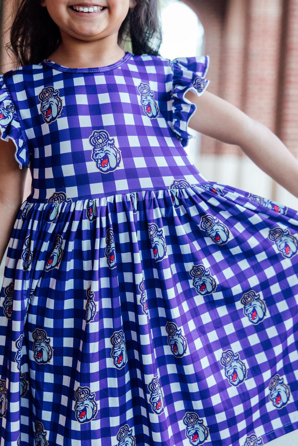 JMU Plaid Duke Dog Flutter Twirl  Dress 1
