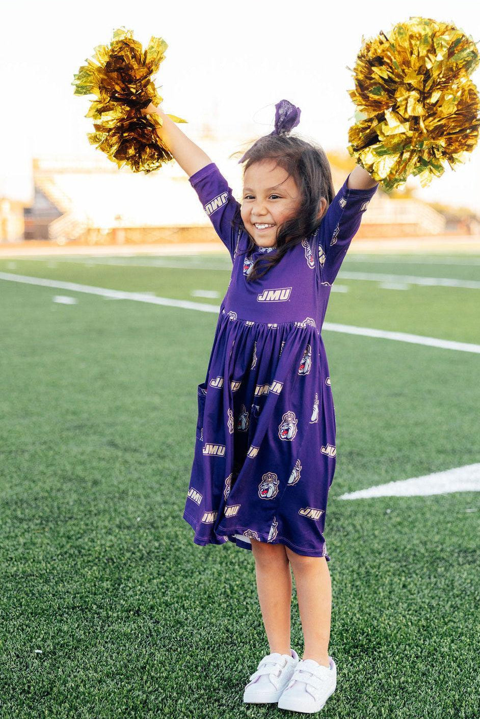 JMU Purple Duke Dog 3/4 Sleeve Pocket Twirl Dress 1