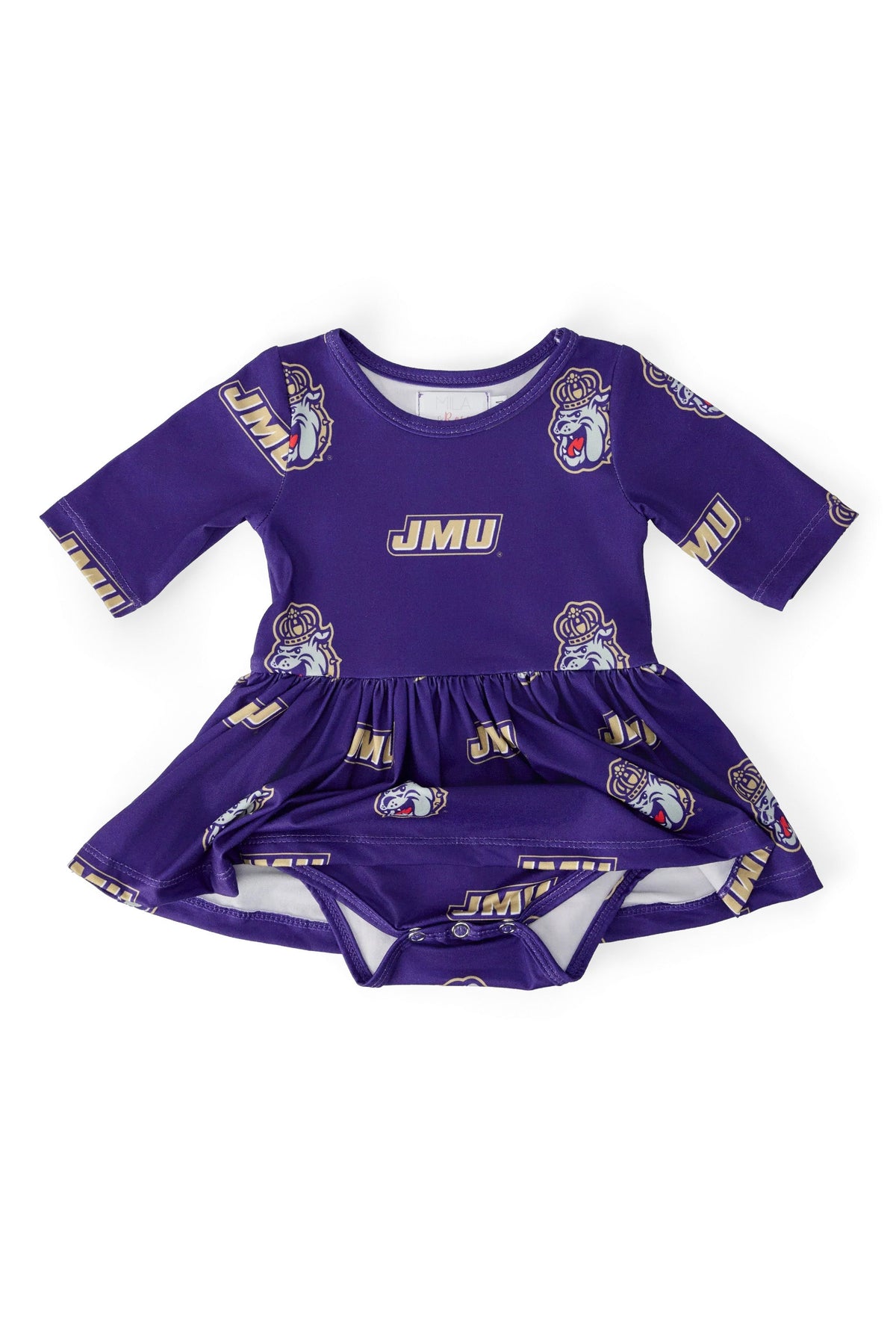 JMU Purple Duke Dog 3/4 Sleeve Twirl Bodysuit 2
