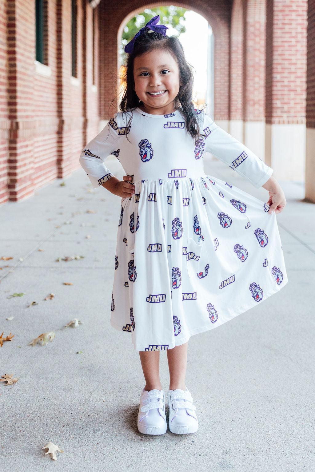 SALE JMU White Duke Dog 3/4 Sleeve Pocket Twirl Dress 3