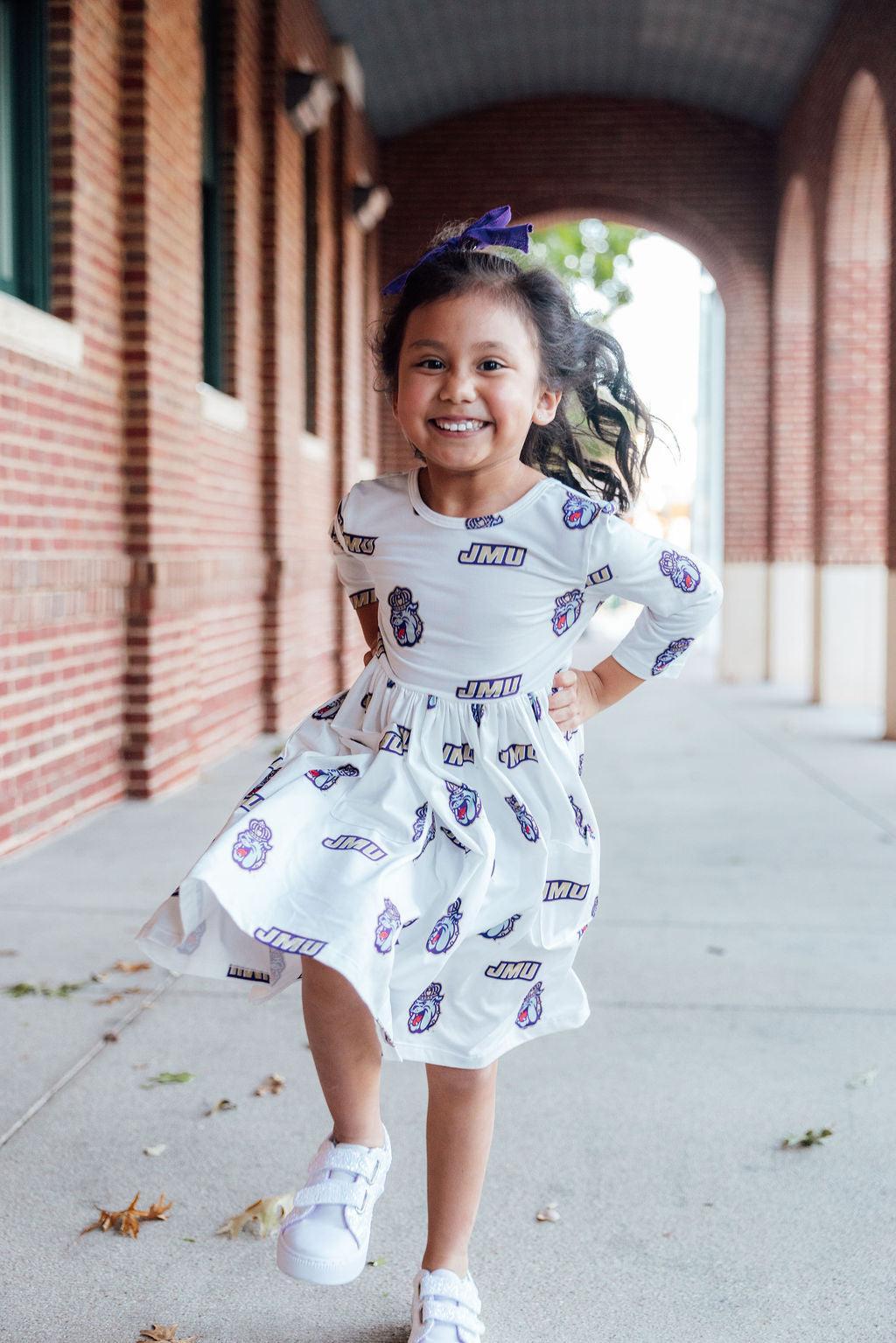 SALE JMU White Duke Dog 3/4 Sleeve Pocket Twirl Dress 4