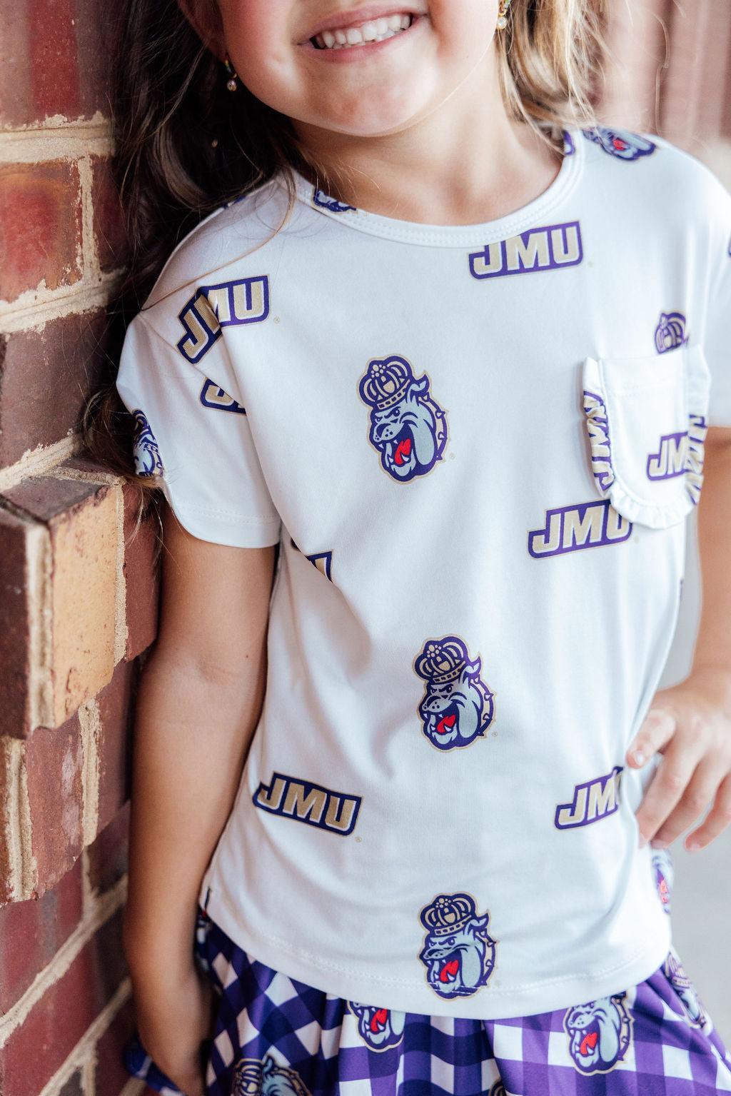 JMU White Duke Dog Ruffle Pocket Tee 4