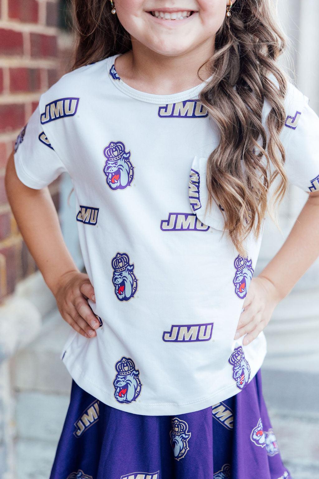JMU White Duke Dog Ruffle Pocket Tee 3