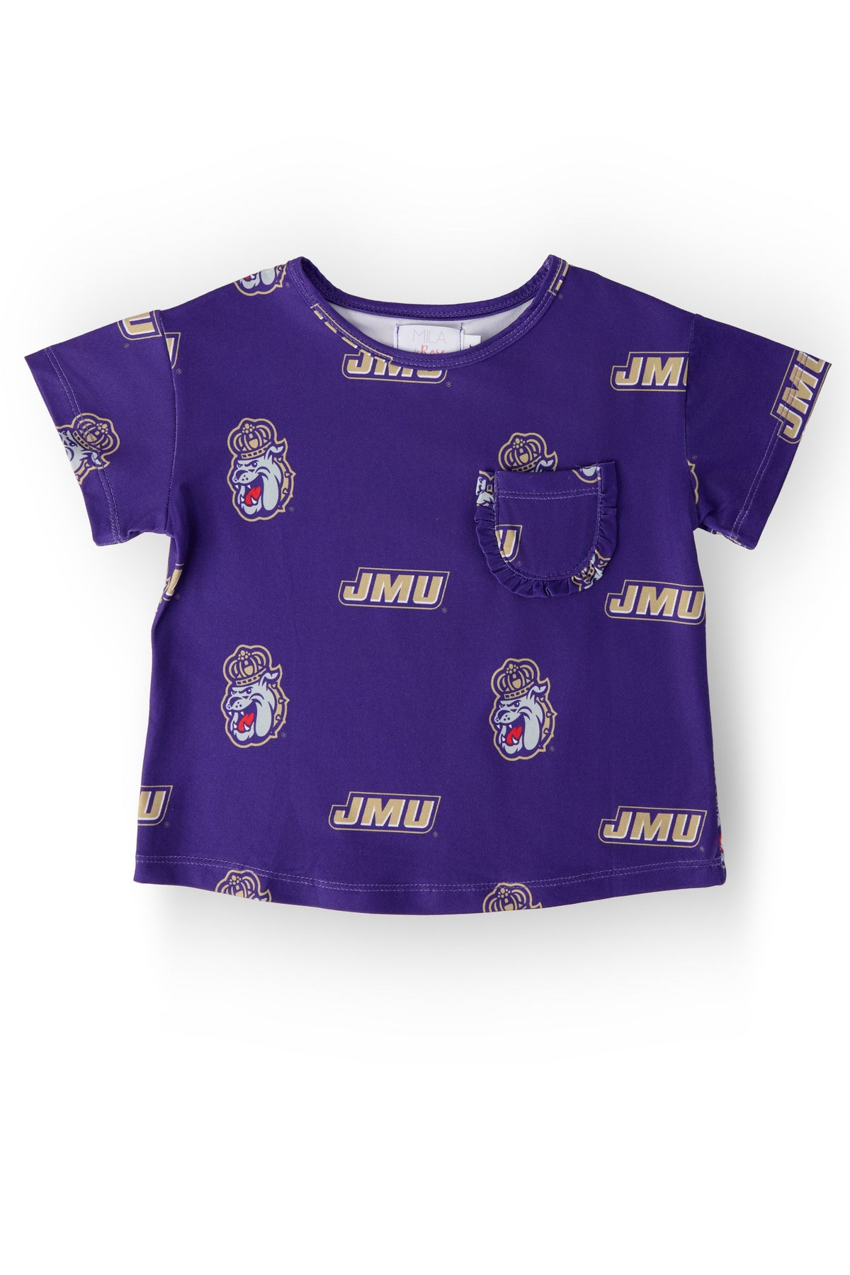 JMU Purple Duke Dog Ruffle Pocket Tee 1