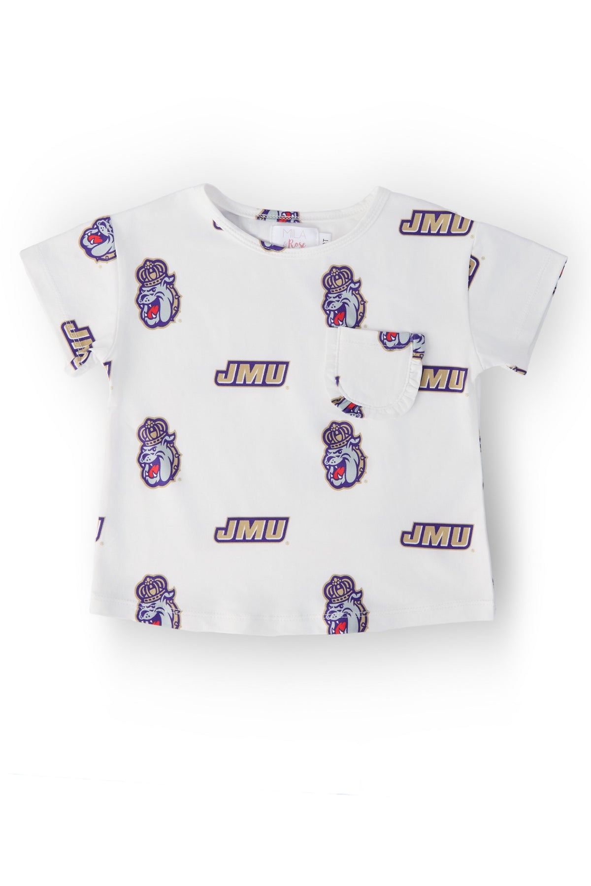 JMU White Duke Dog Ruffle Pocket Tee 1