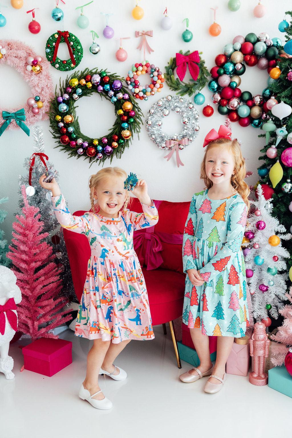Jingle Saurus L/S Pocket Twirl Dress 3