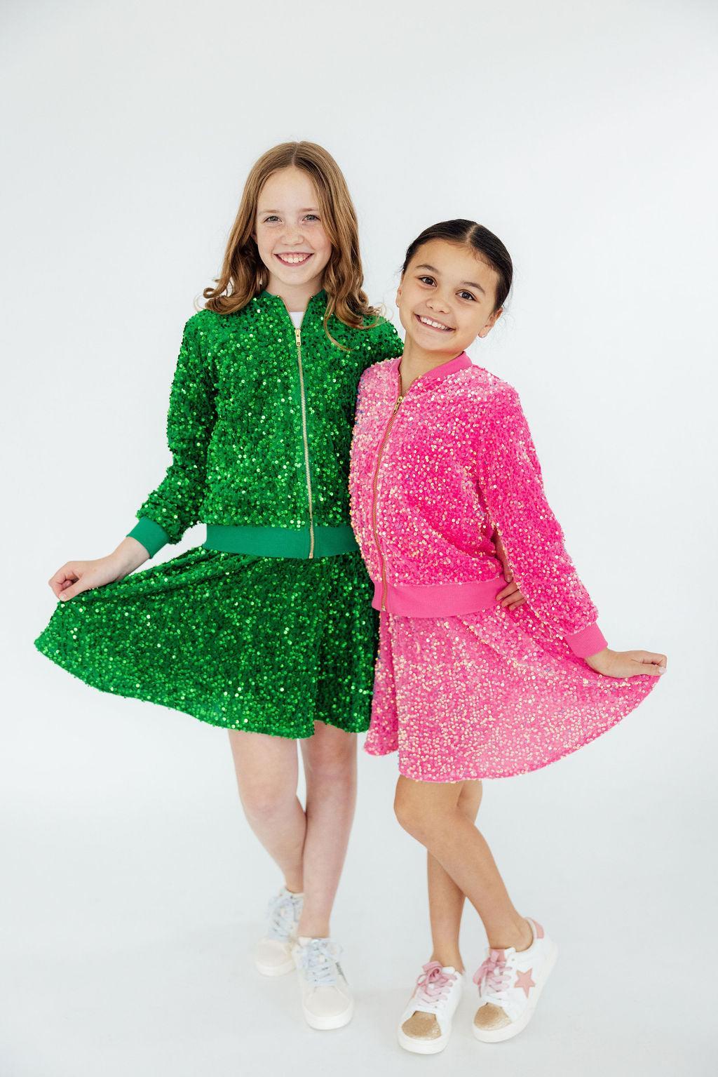 Kelly Green Velvet Sequin Twirl Skort 2