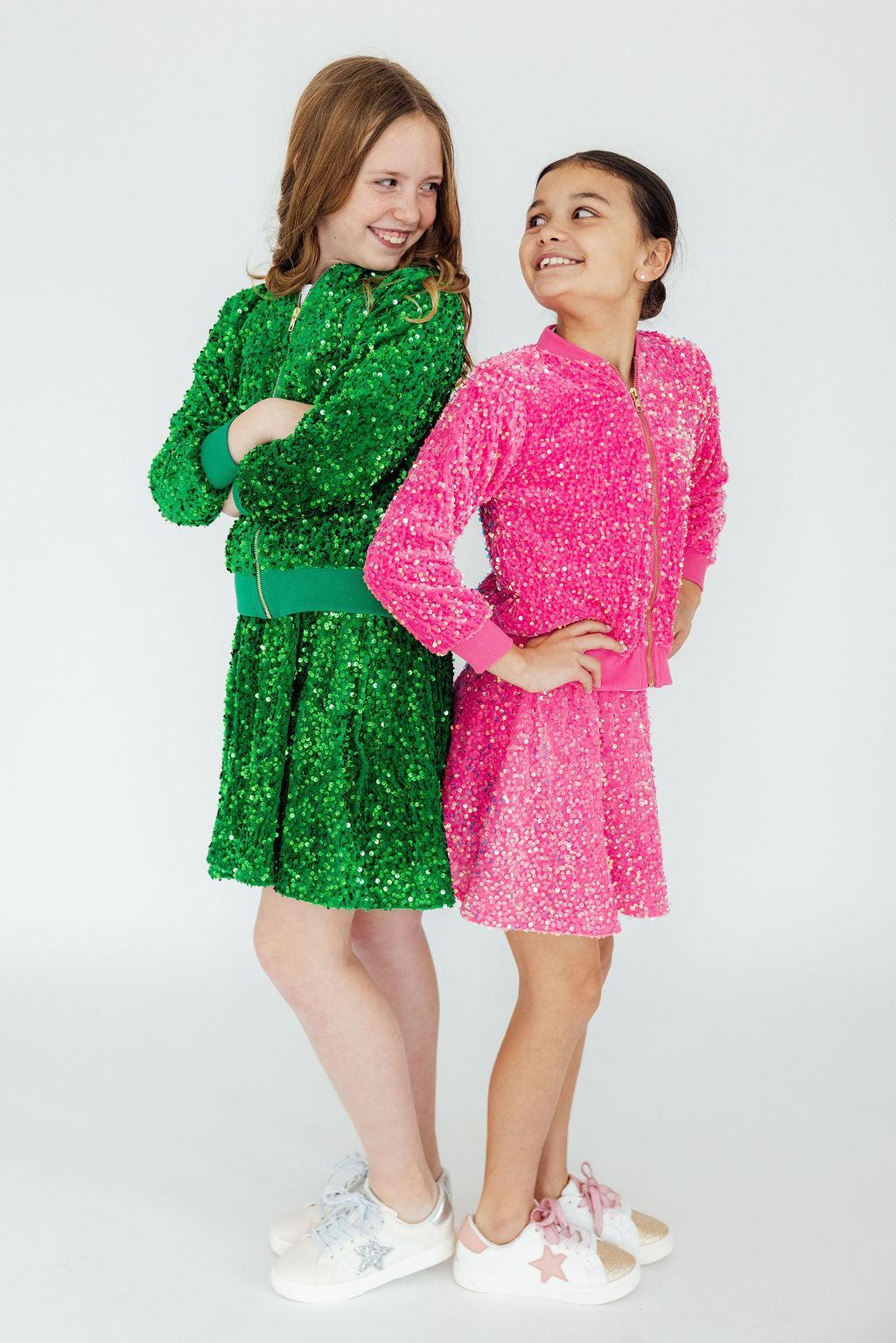 Kelly Green Velvet Sequin Twirl Skort 3