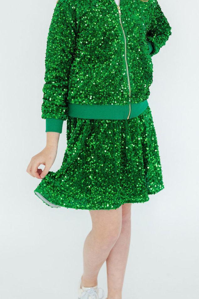 Kelly Green Velvet Sequin Twirl Skort 1