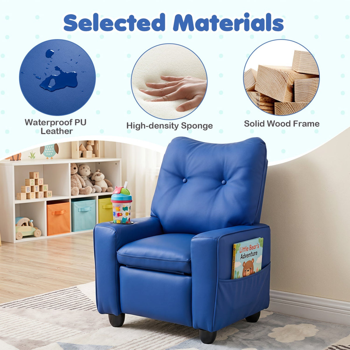 Kids Recliner Chair with Cup Holder and Adjustable Backrest 14
