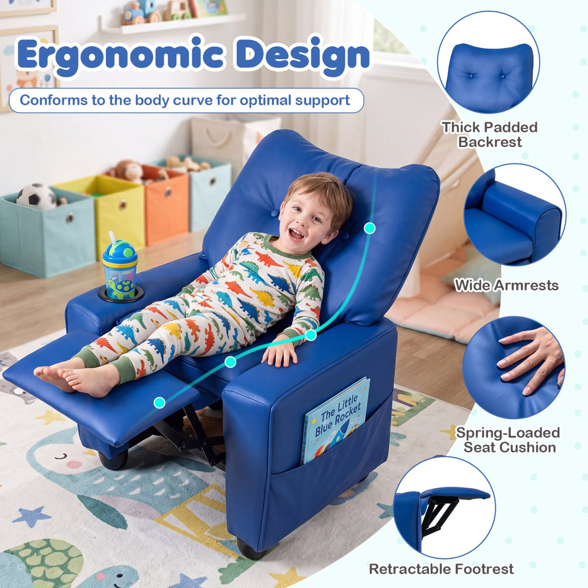 Kids Recliner Chair with Cup Holder and Adjustable Backrest 15