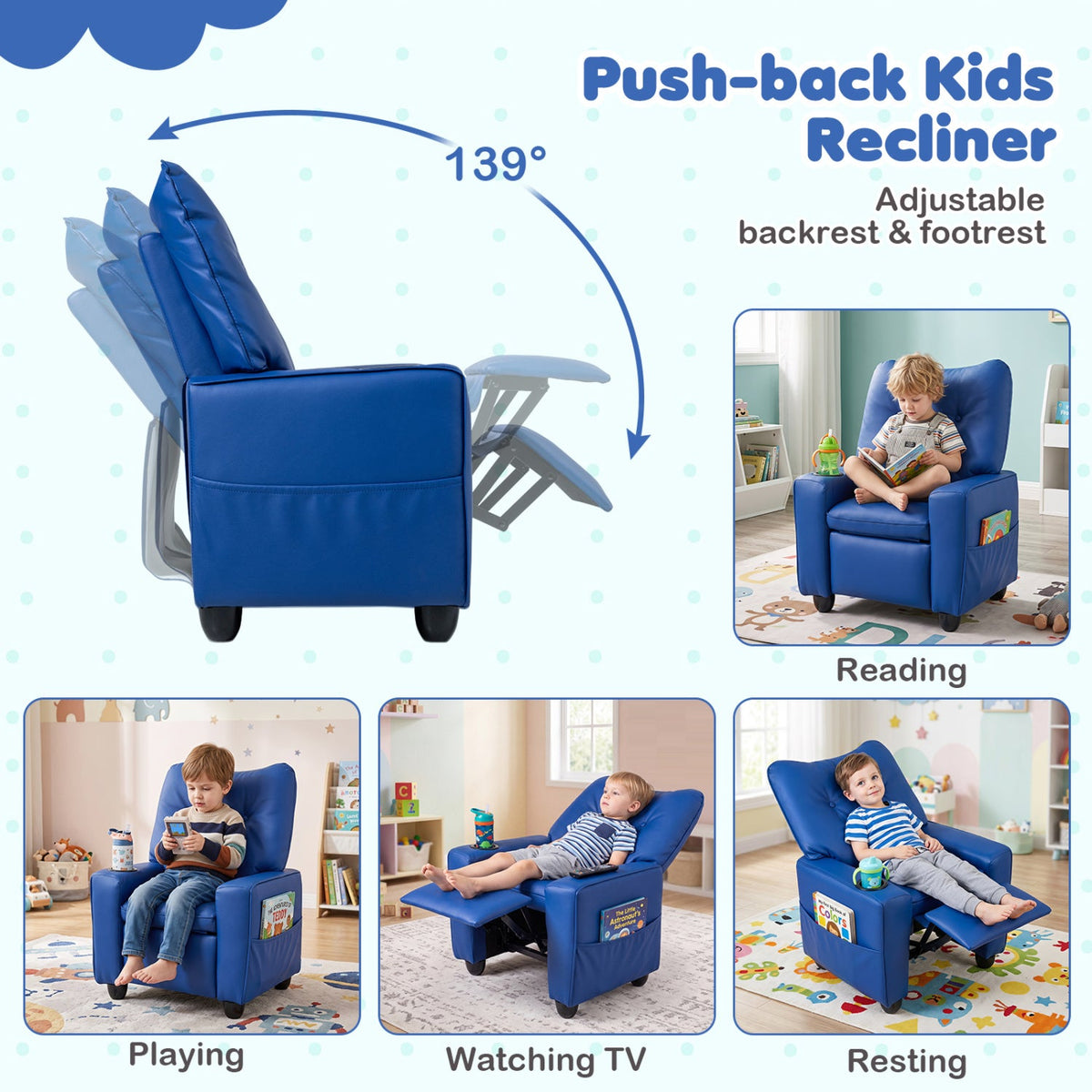 Kids Recliner Chair with Cup Holder and Adjustable Backrest 16