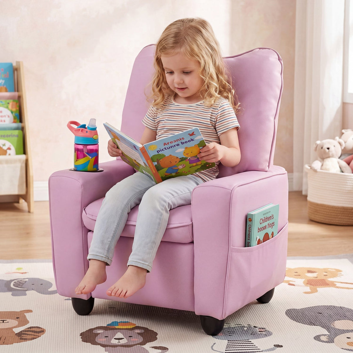 Kids Recliner Chair with Cup Holder and Adjustable Backrest 1