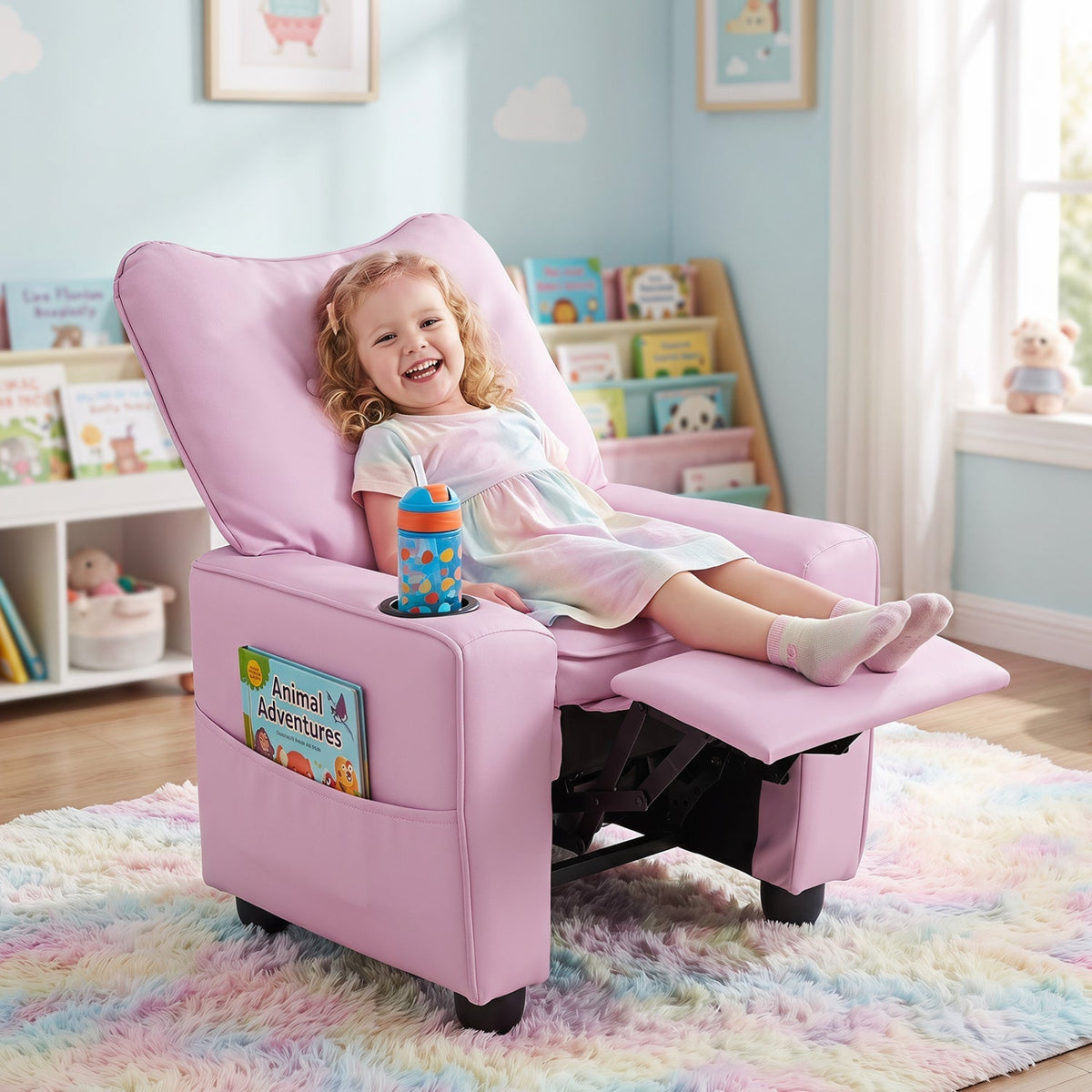 Kids Recliner Chair with Cup Holder and Adjustable Backrest 2
