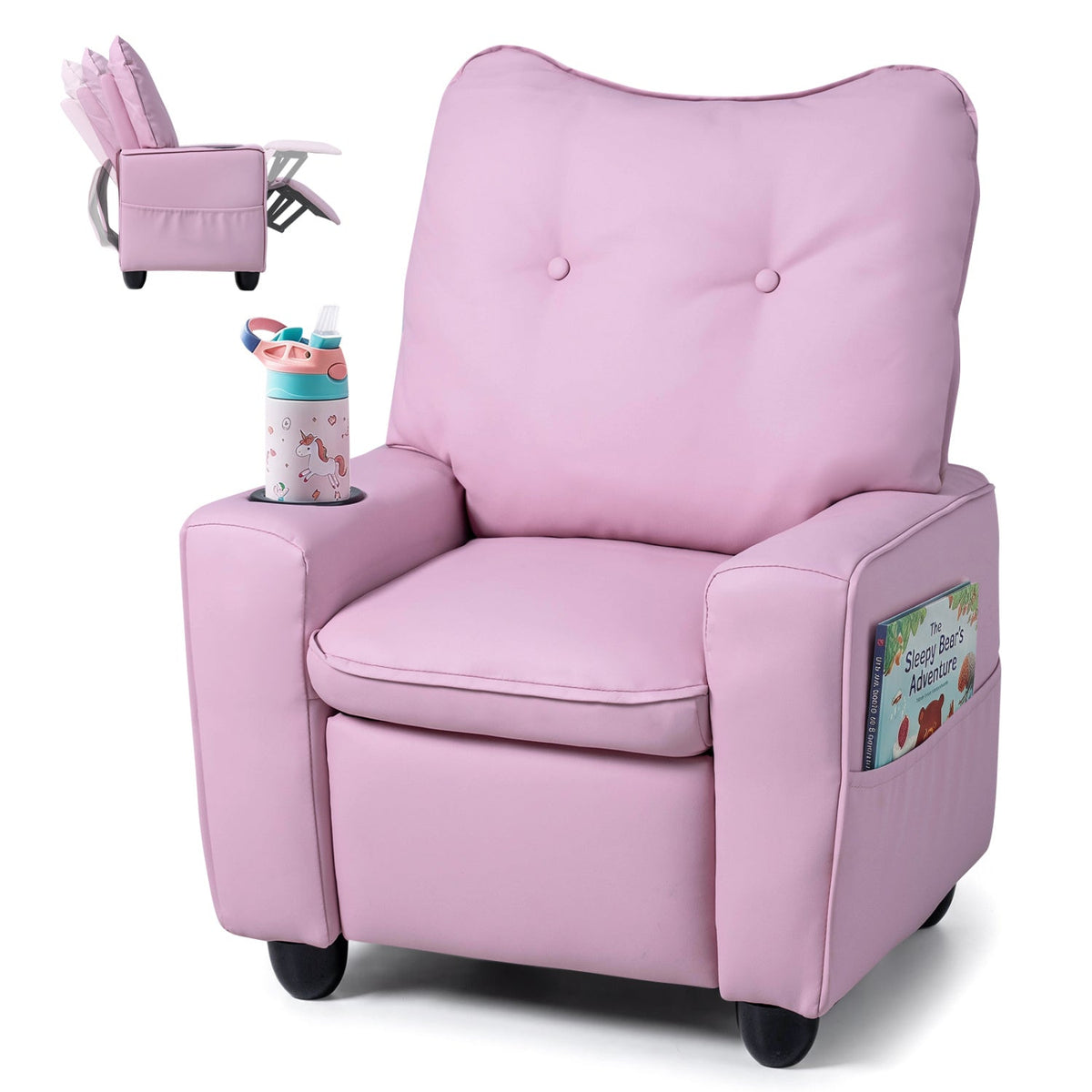 Kids Recliner Chair with Cup Holder and Adjustable Backrest 3