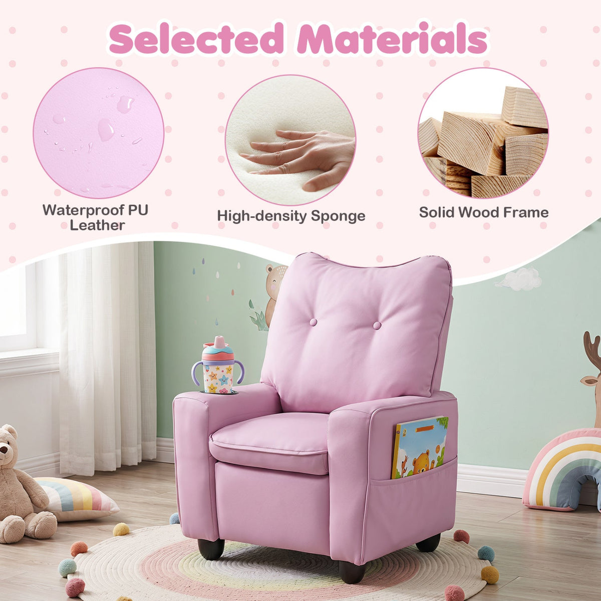 Kids Recliner Chair with Cup Holder and Adjustable Backrest 6