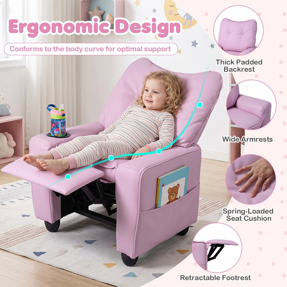 Kids Recliner Chair with Cup Holder and Adjustable Backrest 7