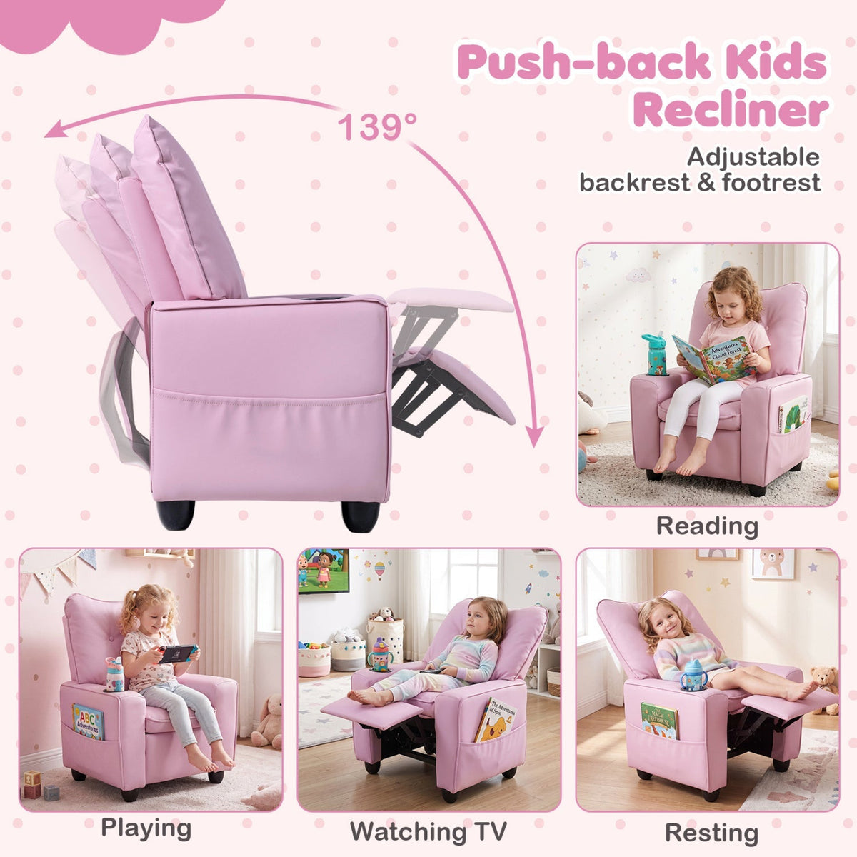 Kids Recliner Chair with Cup Holder and Adjustable Backrest 8