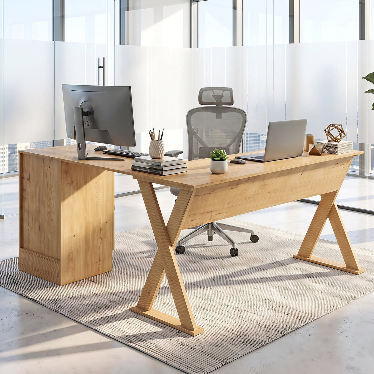 L-Shaped Computer Desk with Reversible Drawer and Cabinet 2