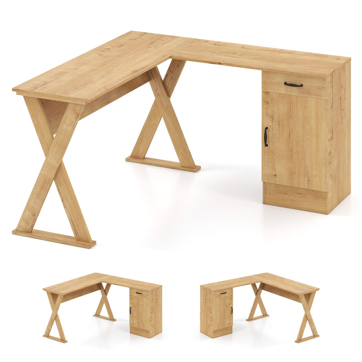L-Shaped Computer Desk with Reversible Drawer and Cabinet 3