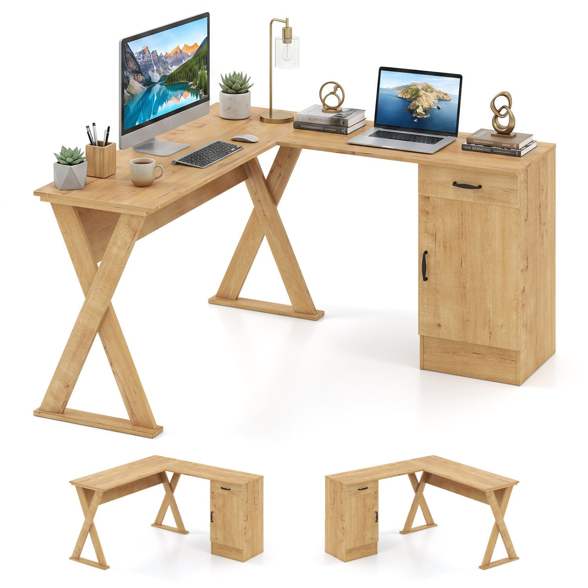 L-Shaped Computer Desk with Reversible Drawer and Cabinet 4