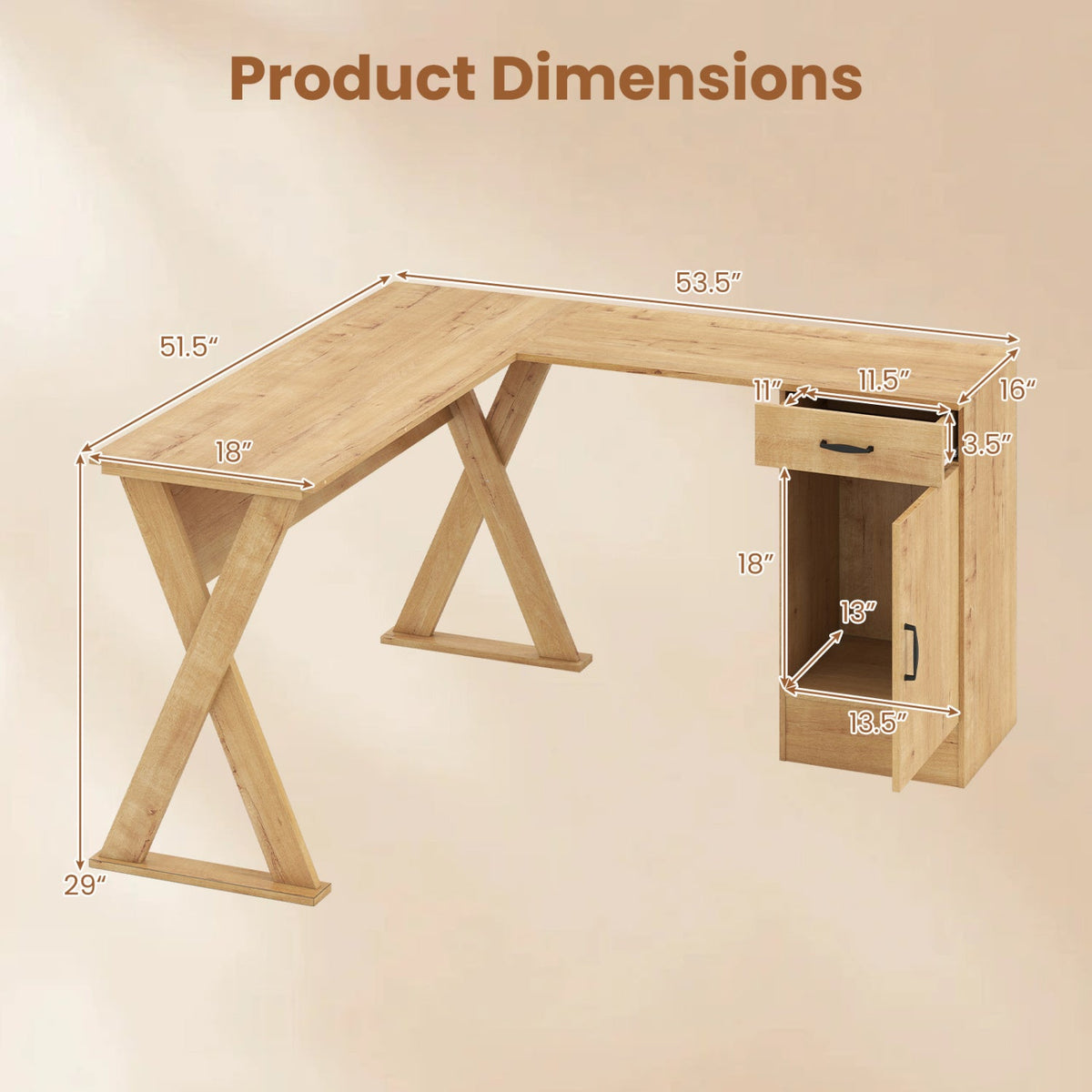 L-Shaped Computer Desk with Reversible Drawer and Cabinet 5