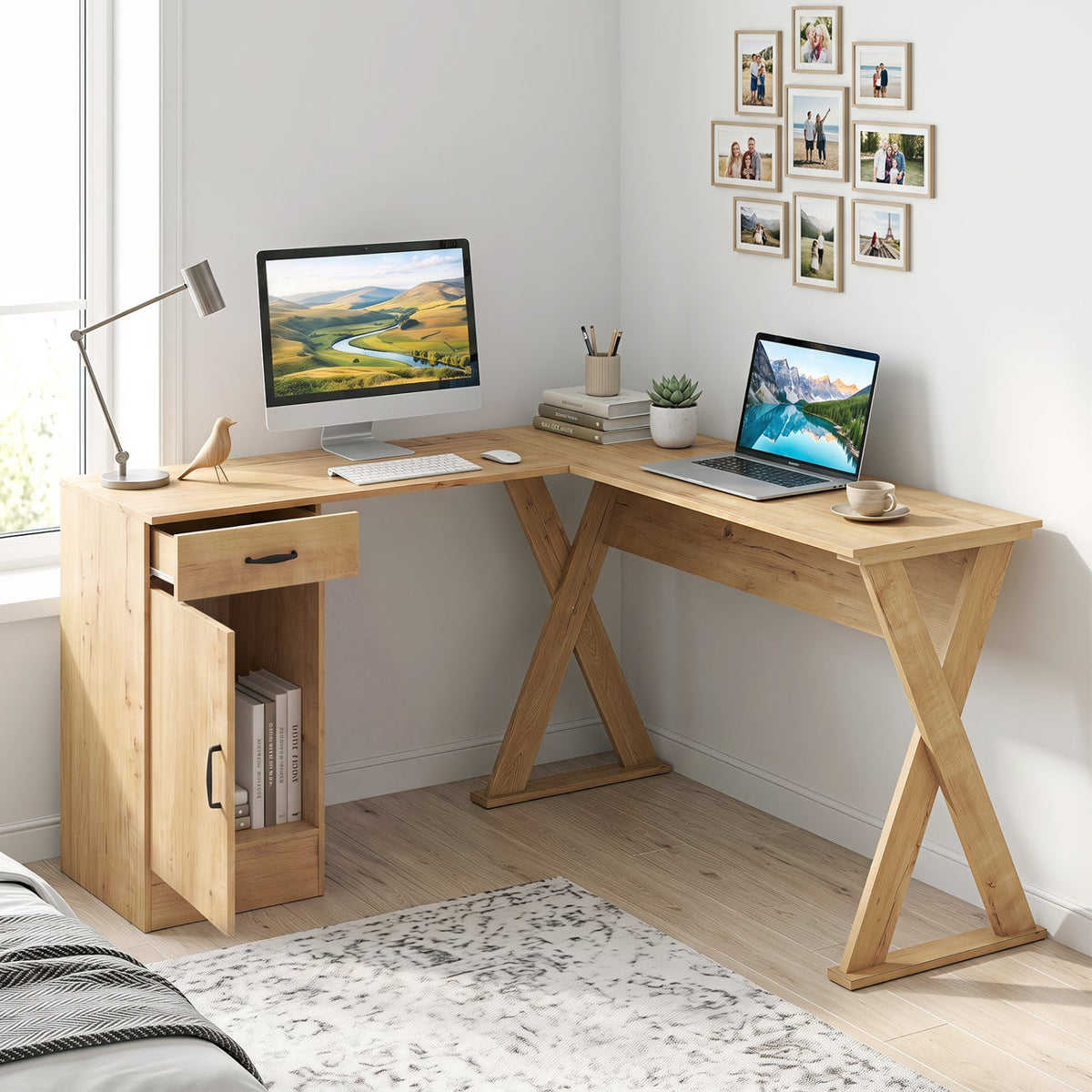 L-Shaped Computer Desk with Reversible Drawer and Cabinet 6