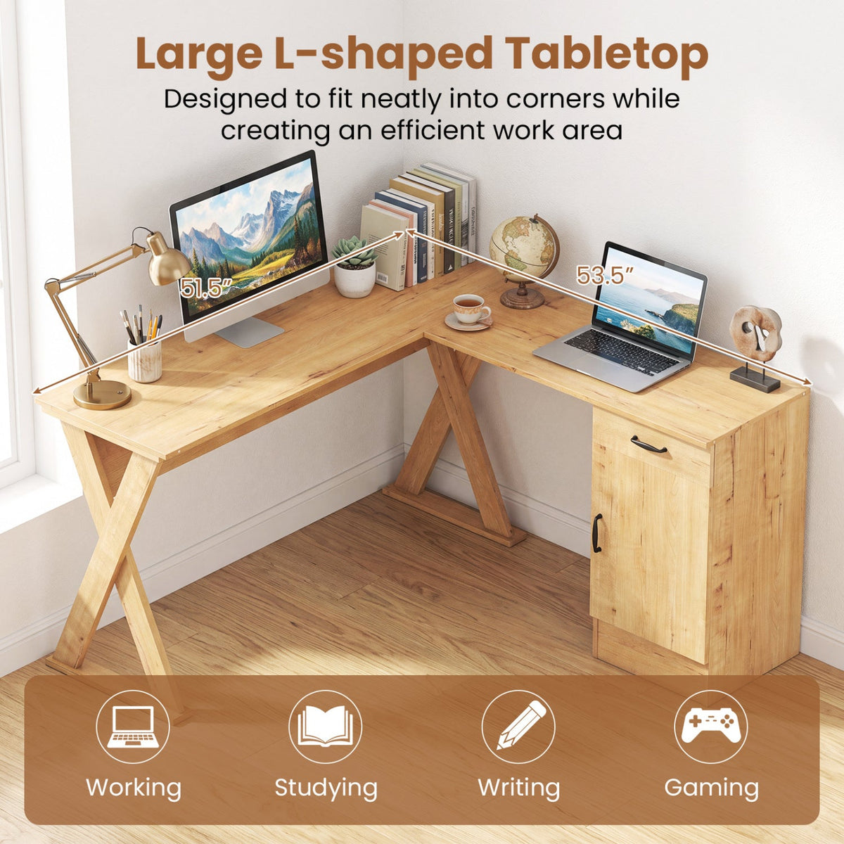 L-Shaped Computer Desk with Reversible Drawer and Cabinet 7