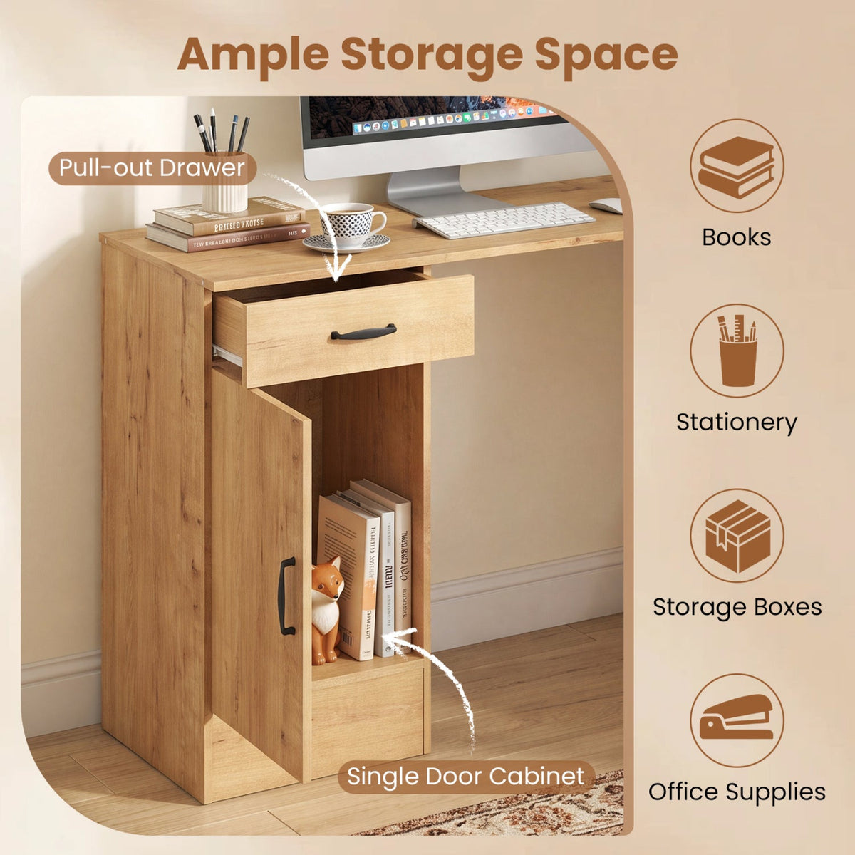 L-Shaped Computer Desk with Reversible Drawer and Cabinet 8