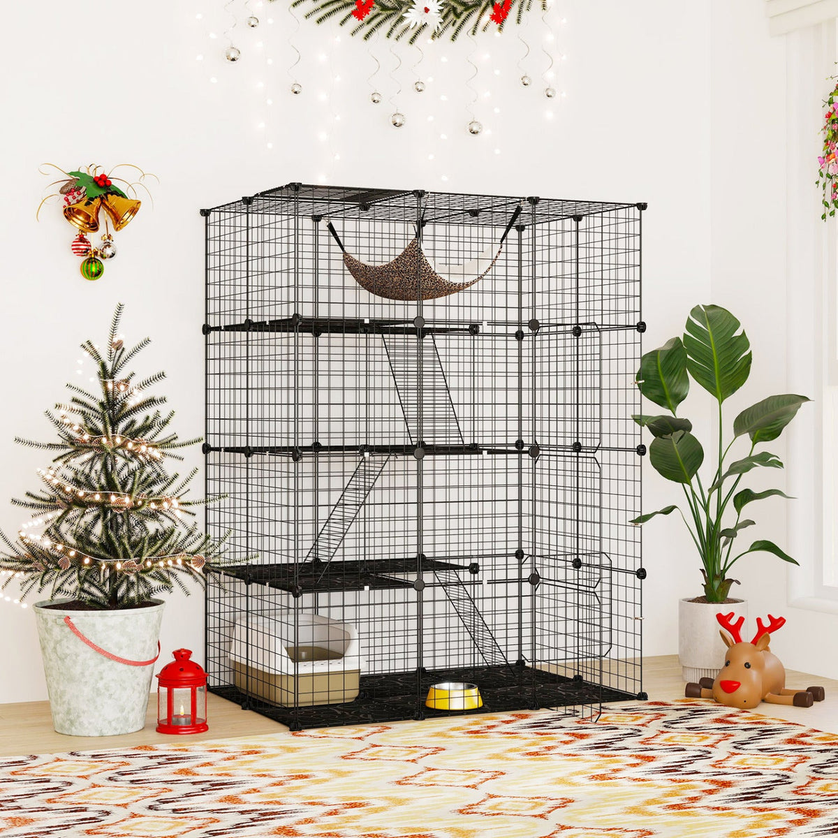 4-Tier Cat Cage with Skylight and Hammock for 1-4 Cats 1