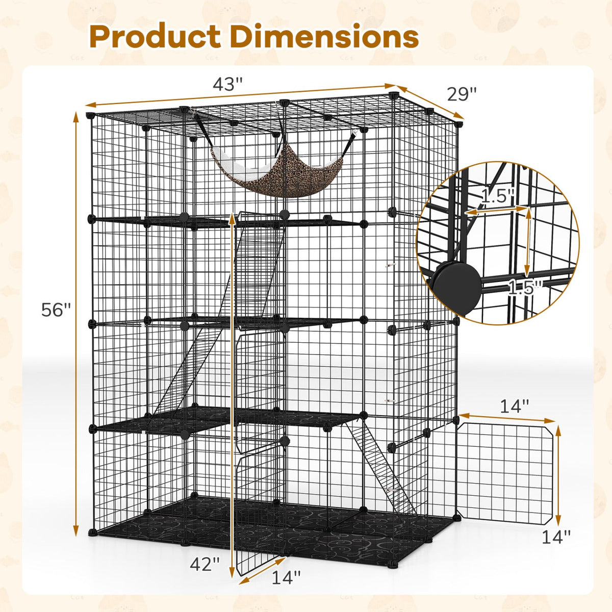 4-Tier Cat Cage with Skylight and Hammock for 1-4 Cats 5
