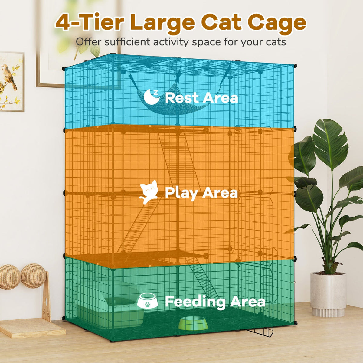 4-Tier Cat Cage with Skylight and Hammock for 1-4 Cats 6
