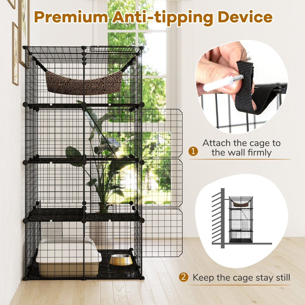 4-Tier Cat Cage with Skylight and Hammock for 1-4 Cats 7