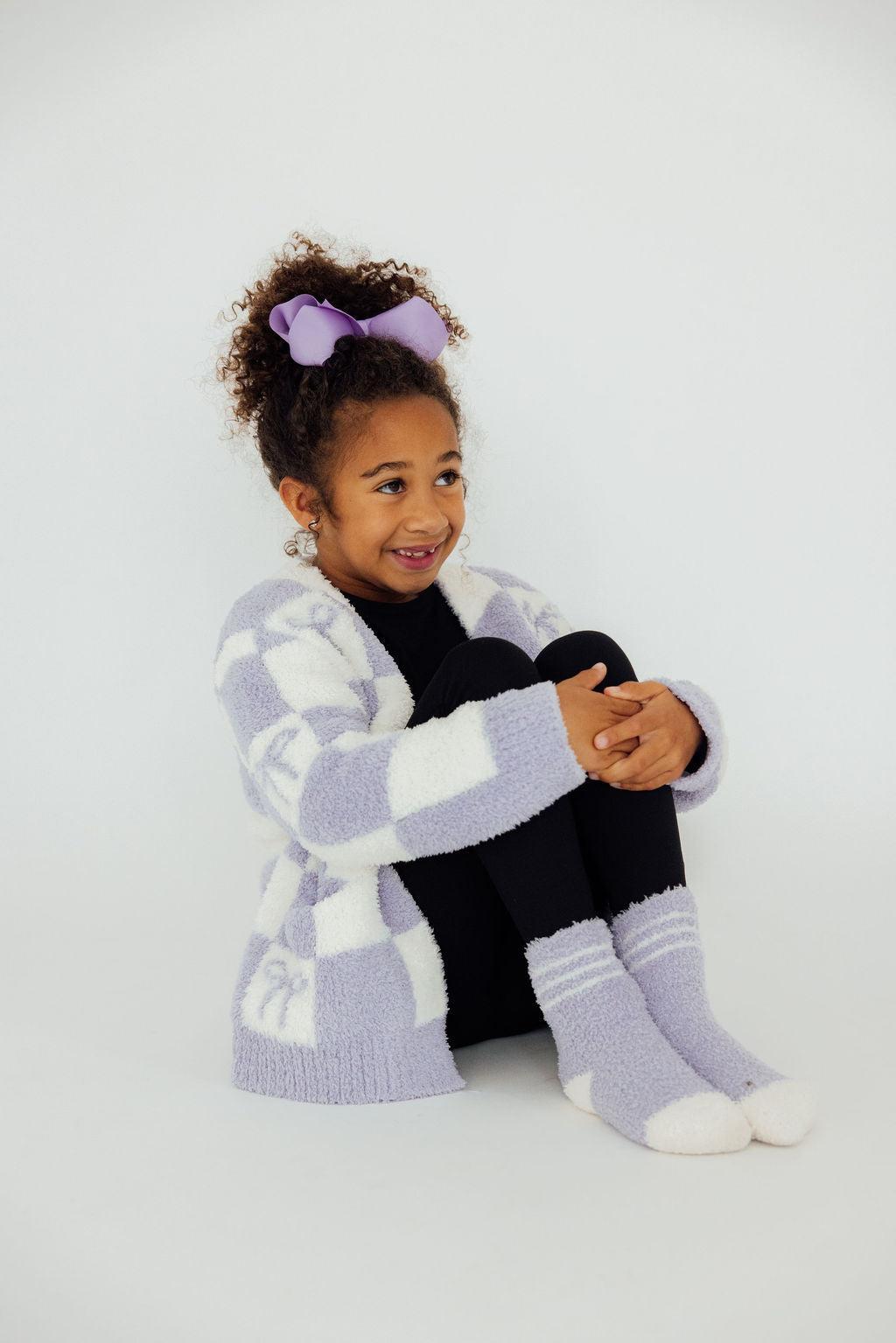 Lavender Checker Bow Cozy Cardigan 2