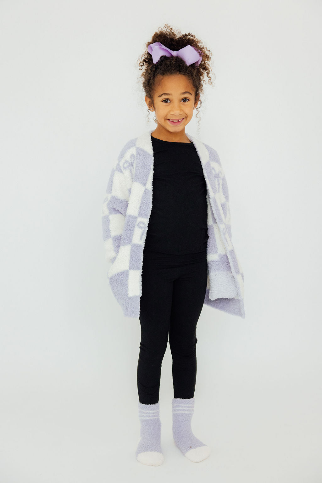 Lavender Checker Bow Cozy Cardigan 4