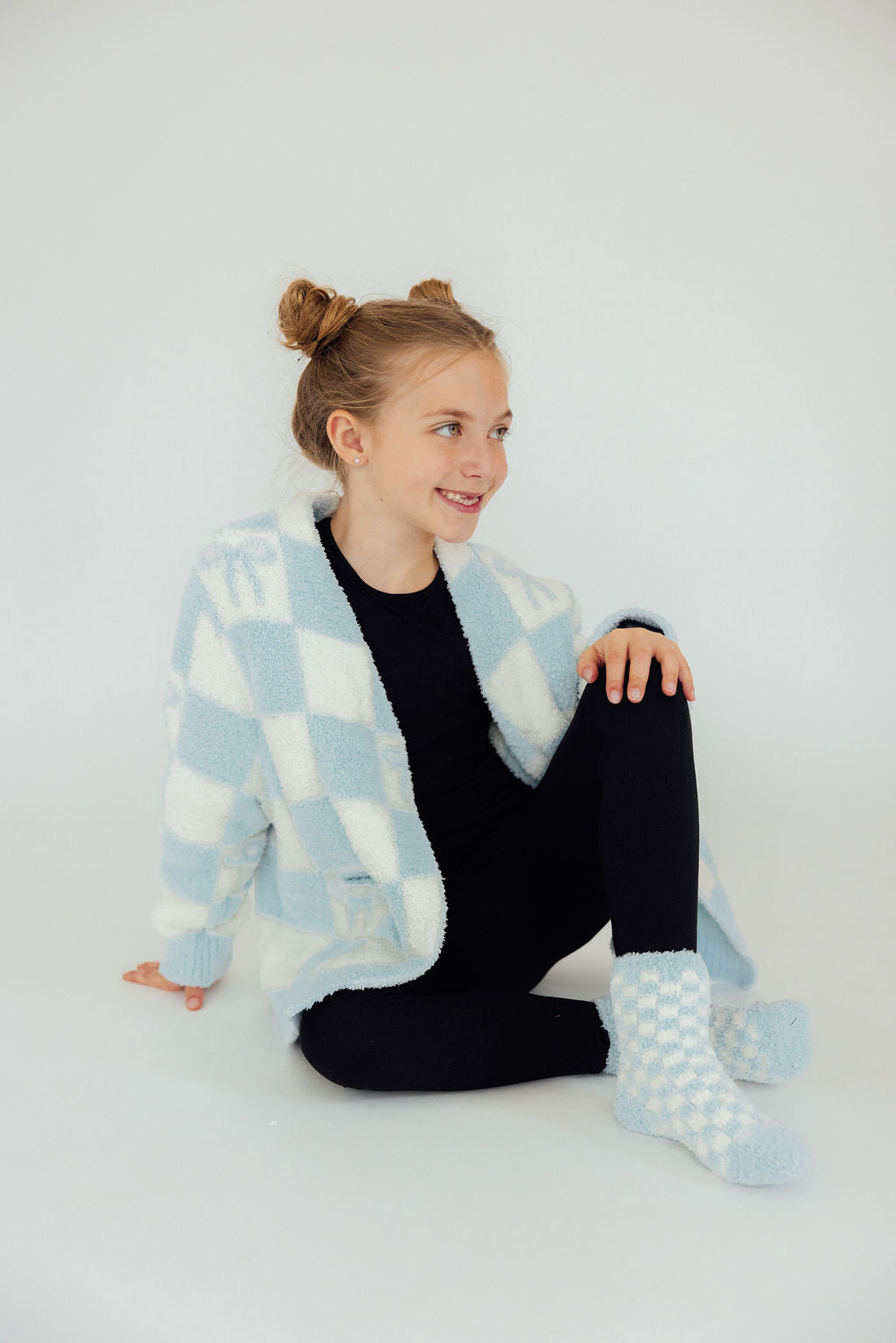 Light Blue Checker Bow Cozy Cardigan 2
