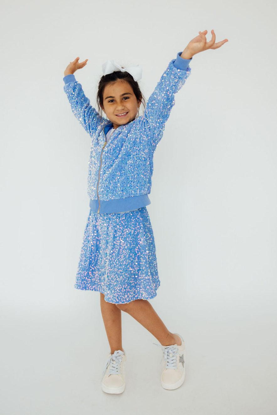 Light Blue Velvet Sequin Twirl Skort 2