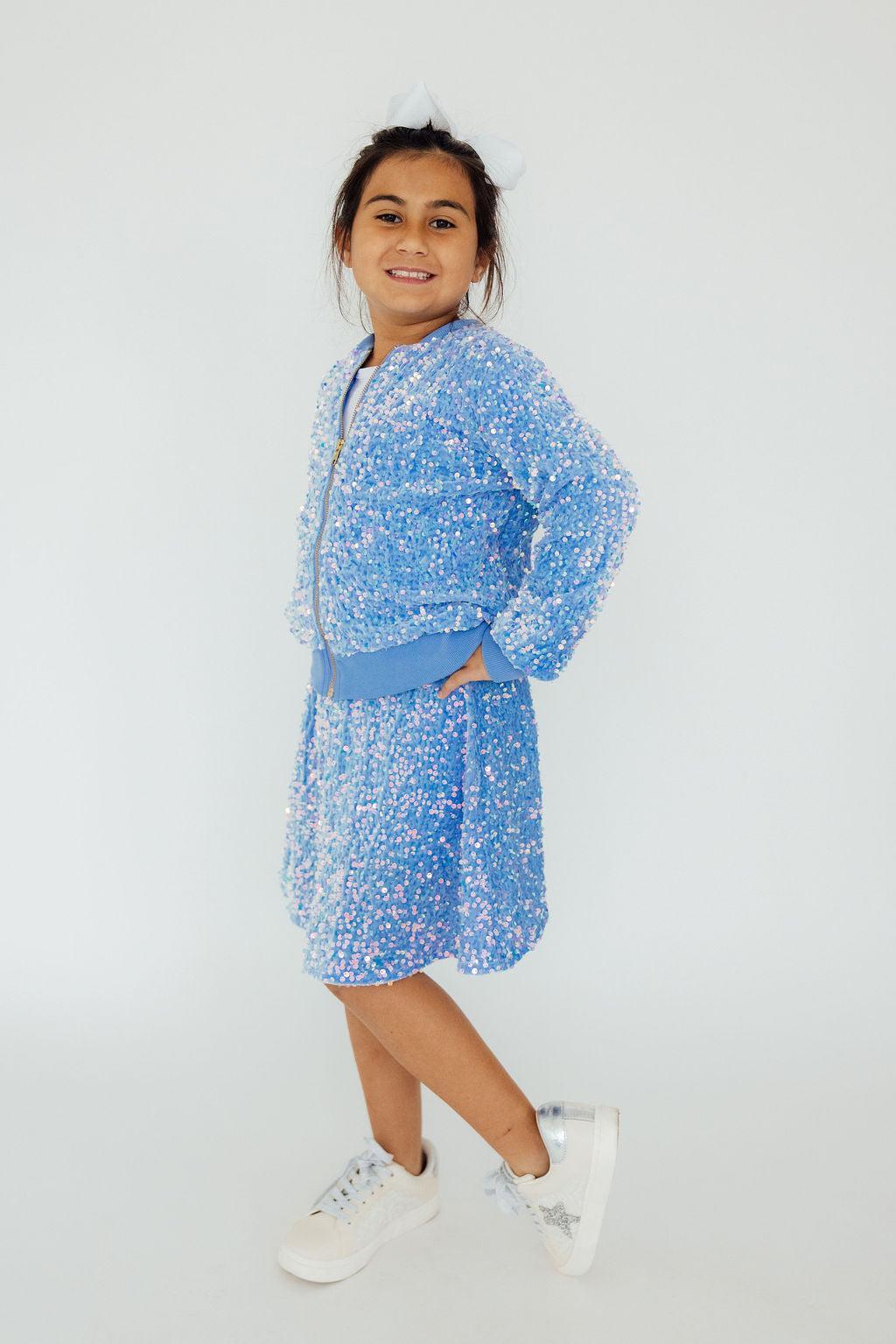 Light Blue Velvet Sequin Twirl Skort 3