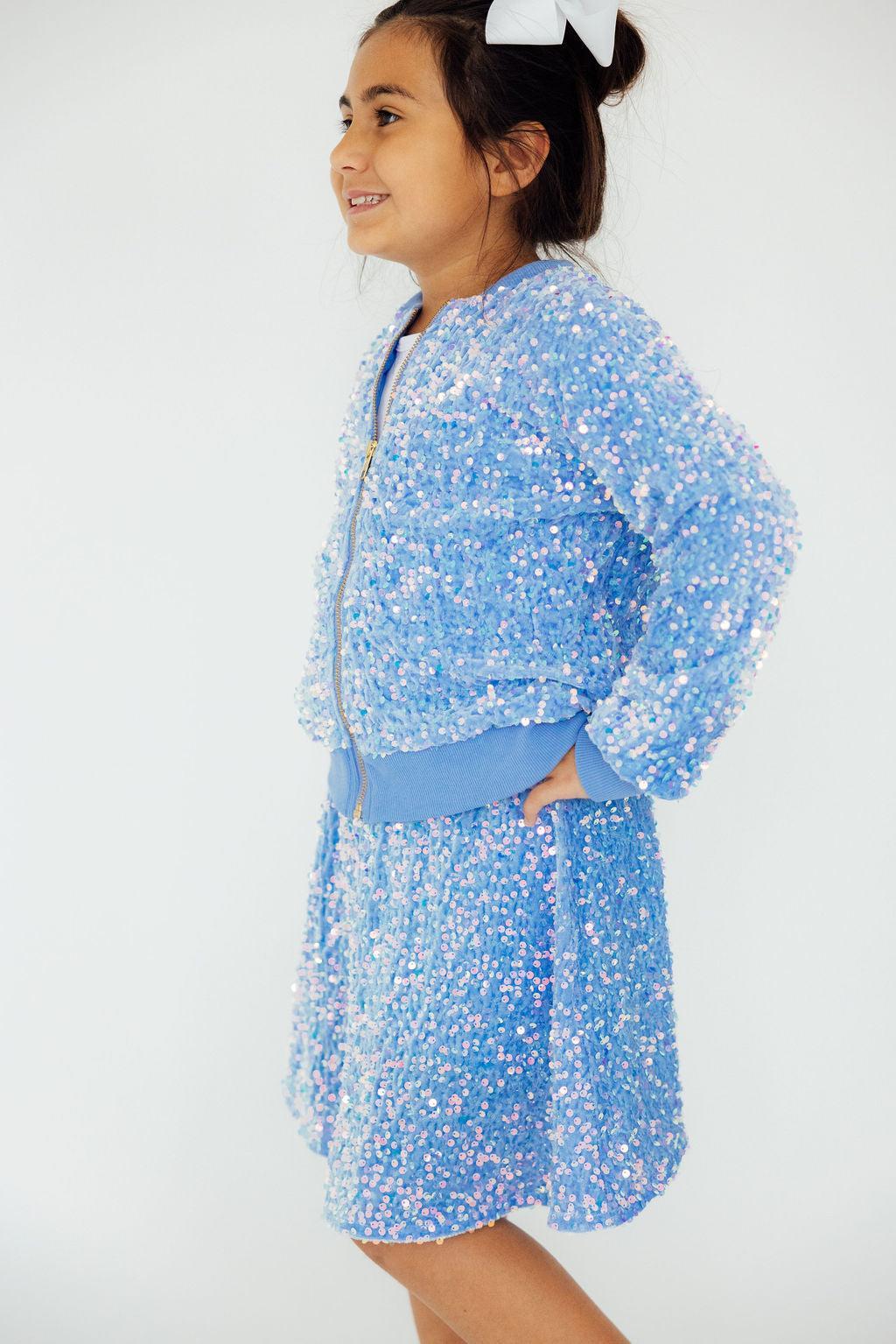 Light Blue Velvet Sequin Twirl Skort 4