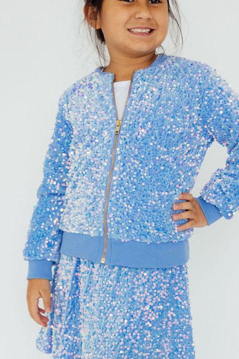 Light Blue Velvet Sequin Twirl Skort 5