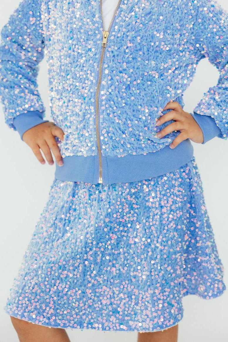 Light Blue Velvet Sequin Twirl Skort 1